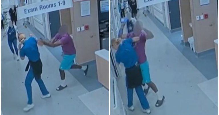 Surveillance video of ER nurse Yanira Eguileor being attacked at Jackson Memorial Hospital